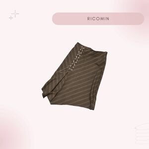 Stylish Brown Striped Skirt with Side Lace-Up Detail
